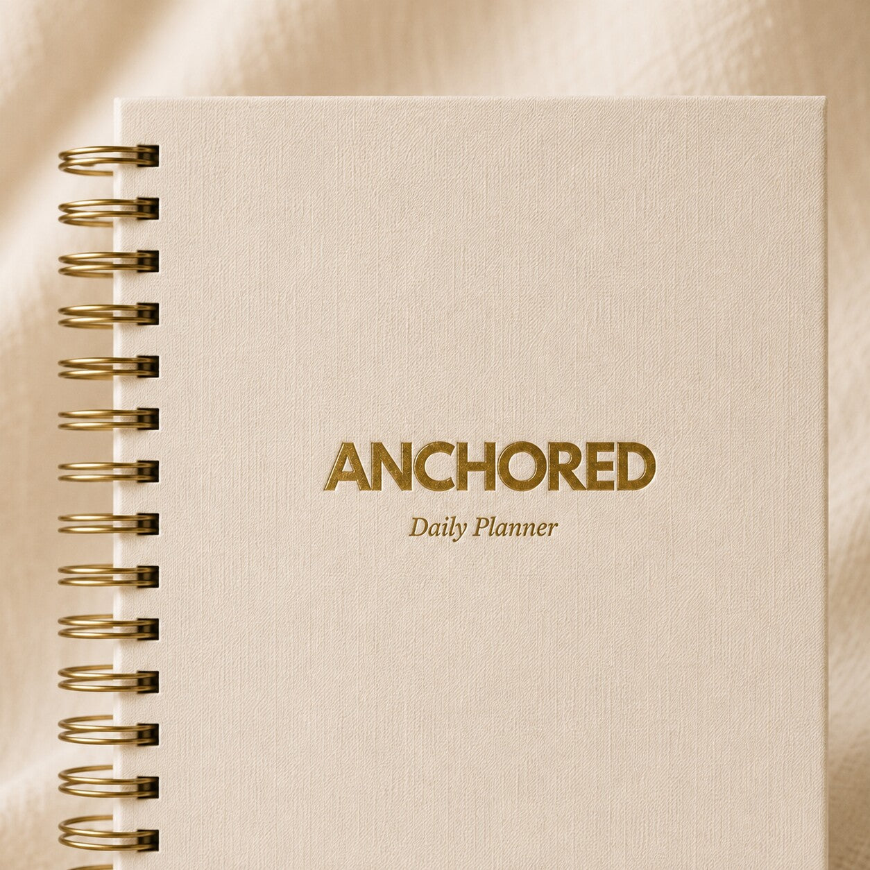 The Anchored 1-Year Planner, ivory linen cover with gold foil lettering