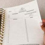 A daily page with the scripture of the day, a breath prayer, an hourly schedule and a to-do list
