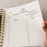 A daily page with the scripture of the day, a breath prayer, an hourly schedule and a to-do list
